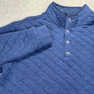 ROWM Quilted Snap Neck Pullover Sweatshirt Navy Blue Men's XL Cotton Blend Party